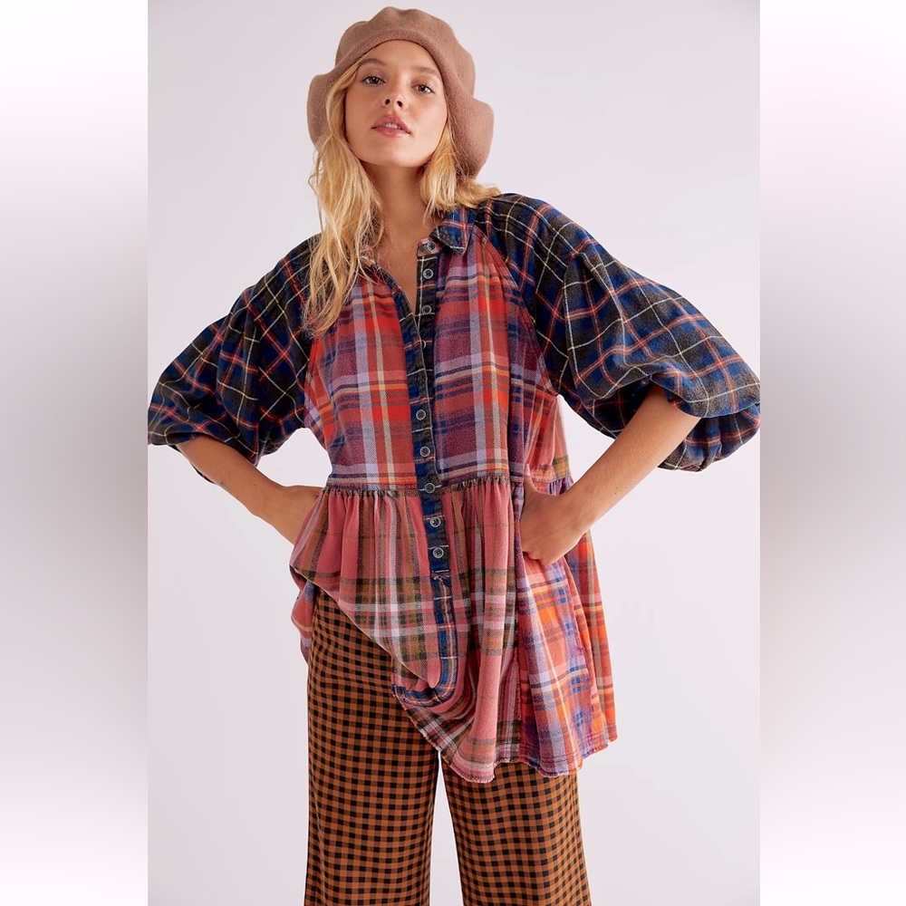 Free People Moon Bay mixed plaid top